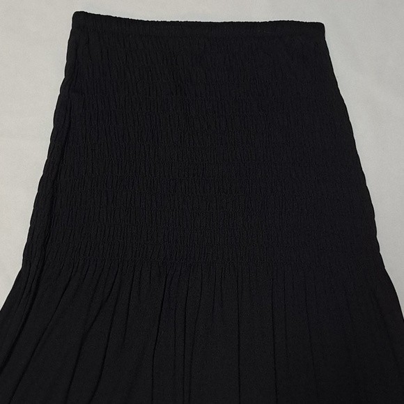 ASOS Shirred Bust Strapless Midi Stretch Knit A-Line Black Summer Beach Dress - Picture 3 of 5